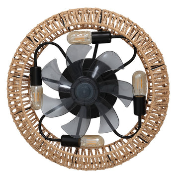 Rowan 19.5" 4-Light Modern Bohemian 6-Speed Metal/Rattan Mobile-App/Remote-Controlled Lantern LED Ceiling Fan - JONATHAN Y